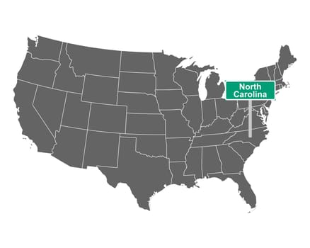 North Carolina state limit sign and map of USA