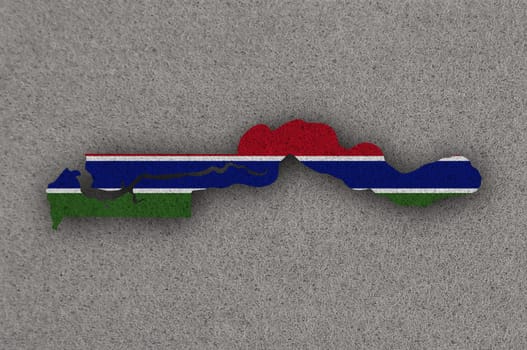 Map and flag of The Gambia on felt