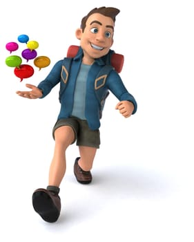 Fun illustration of a 3D cartoon backpacker