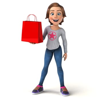 Fun 3D illustration of a cartoon teenage girl