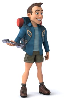Fun illustration of a 3D cartoon backpacker
