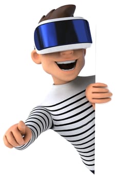 Fun 3D illustration of a cartoon man with a VR helmet
