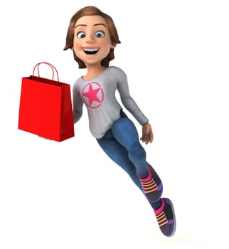 Fun 3D illustration of a cartoon teenage girl