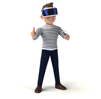 Fun 3D illustration of a cartoon man with a VR helmet