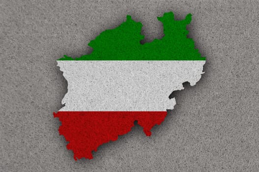 Map and flag of North Rhine-Westphalia on felt
