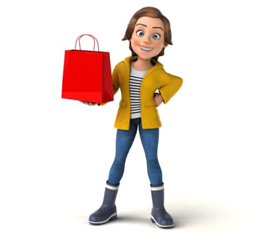 Fun 3D illustration of a cartoon teenage girl