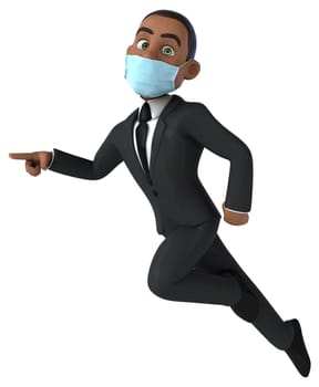 Fun 3D illustration of a black business man with a mask