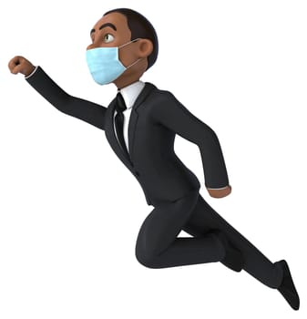Fun 3D illustration of a black business man with a mask