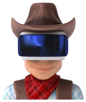Fun 3D Illustration of a cowboy with a VR Helmet
