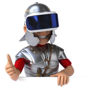 Fun 3D Illustration of a roman soldier with a VR Helmet
