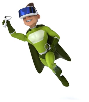 Fun 3D Illustration of a superhero with a VR Helmet