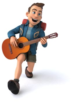 Fun illustration of a 3D cartoon backpacker