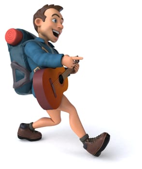 Fun illustration of a 3D cartoon backpacker