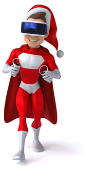 Fun 3D Illustration of a super Santa Claus with a VR Helmet