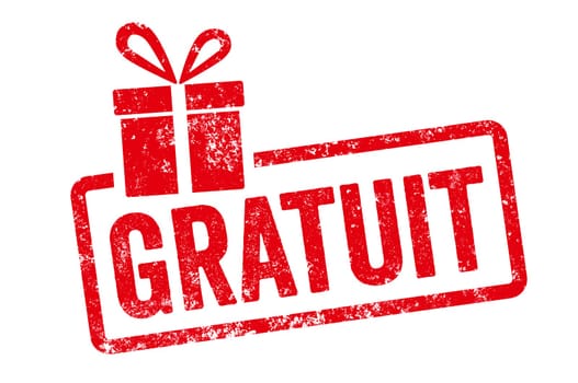 Red stamp with gift icon - Free in french - Gratuit