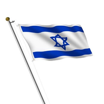 An Israel Flagpole 3d illustration on white with clipping path