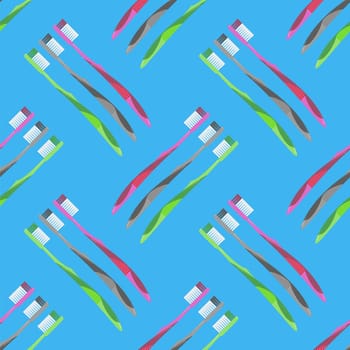 Plastic Toothbrush Dental Symbol. Oral Care. Mouth Cleaning Tool. Seamless Pattern.