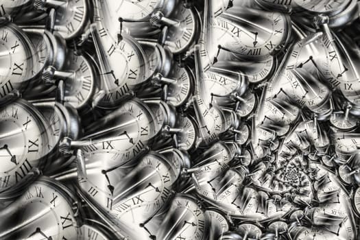 Droste effect background with infinite clock spiral. Abstract design for concepts related to time and deadline.