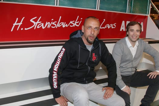 Holger Stanislawski,Alexander Laas,Press Conference Hamburg Basket Bowl XII at the REWE market Stanislawski & Laas Krohnskamp Hamburg,13.04.2015