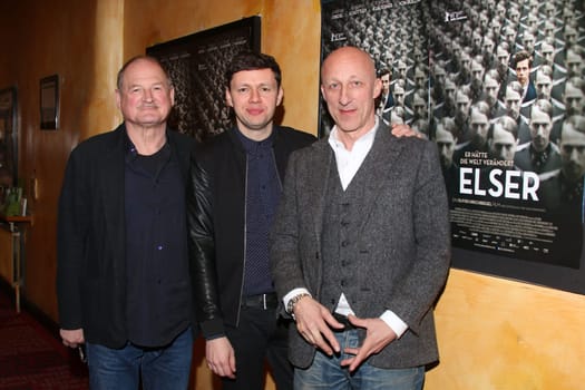 Burghart Klaussner,leading actor Christian Friedel and director Oliver Hirschbiegel,premiere "Elser"" about the Hitler assassin Georg Elser,Abaton Kino Hamburg,06.04.2015"
