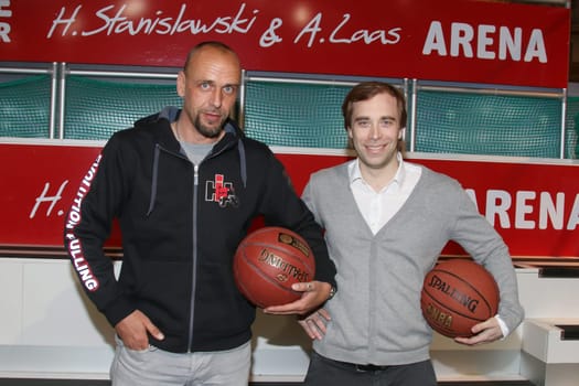 Holger Stanislawski,Alexander Laas,Press Conference Hamburg Basket Bowl XII at the REWE market Stanislawski & Laas Krohnskamp Hamburg,13.04.2015