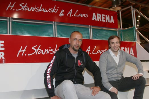 Holger Stanislawski,Alexander Laas,Press Conference Hamburg Basket Bowl XII at the REWE market Stanislawski & Laas Krohnskamp Hamburg,13.04.2015