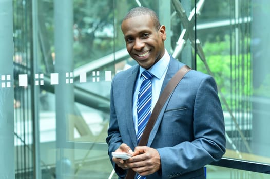 Business person messaging his colleagues