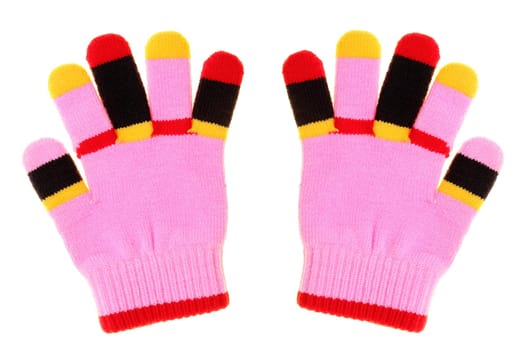 Colorful pink wool knit gloves