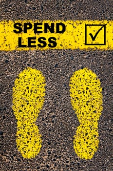 Conceptual image with yellow paint footsteps on the road in front of horizontal line over asphalt stone background. Word XXXXXXXX