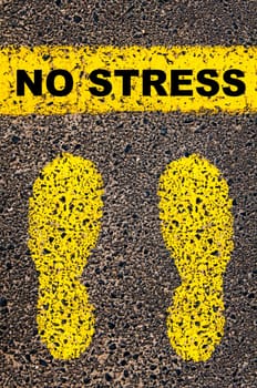 Conceptual image with yellow paint footsteps on the road in front of horizontal line over asphalt stone background. Word XXXXXXXX