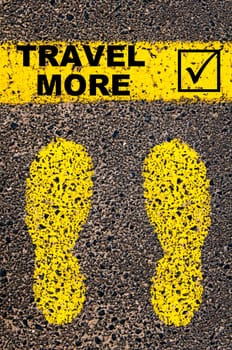 Conceptual image with yellow paint footsteps on the road in front of horizontal line over asphalt stone background. Word XXXXXXXX
