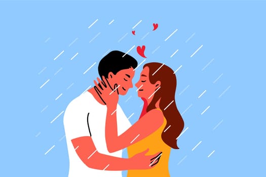 Couple, kiss, date, love concept. Young happy smiling boyfriend and girlfriend man and woman characters kissing hugging holding hands together. Romantic dating and loving relationship illustration.