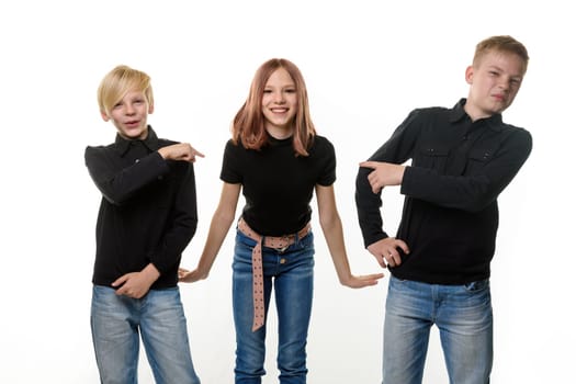 Happy girl surrounded by boring brothers