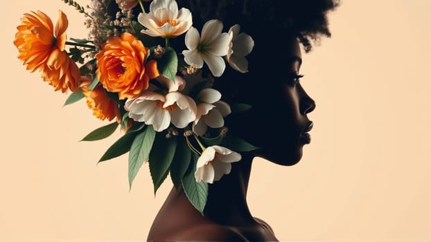 The woman's face profile is covered in bright colors. High quality photo