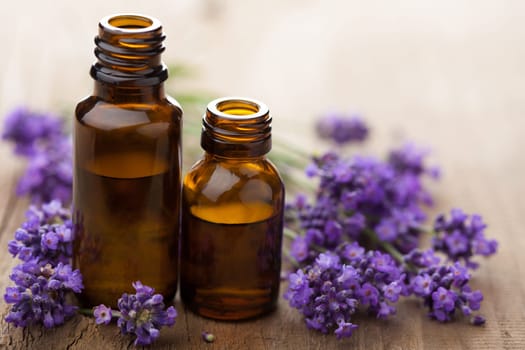 essential oil and lavender flowers