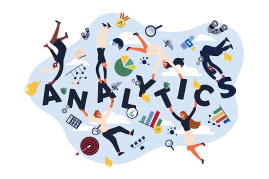 Analytics experts, economists, analysts making KPI presentation, representing information in charts, diagrams banner. Data management and visualisation concept cartoon sketch. Flat vector illustration
