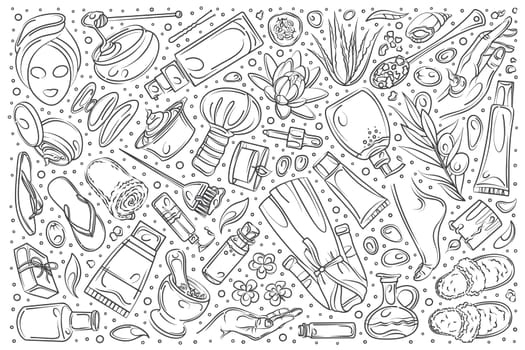 Hand drawn beauty set doodle vector illustration background