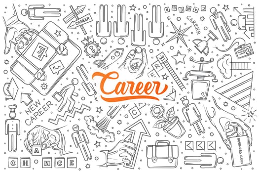 Hand drawn career set doodle vector illustration background