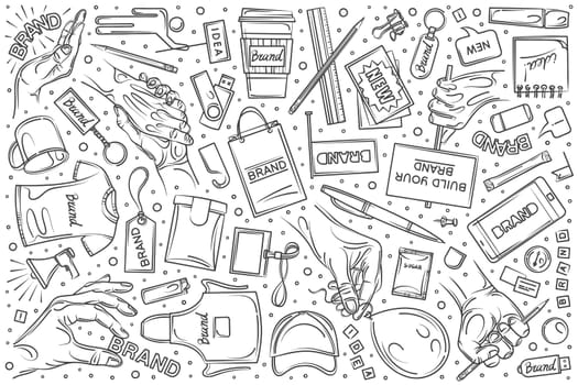 Hand drawn branding set doodle vector illustration background