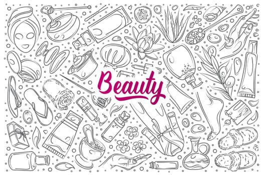 Hand drawn beauty set doodle vector illustration background