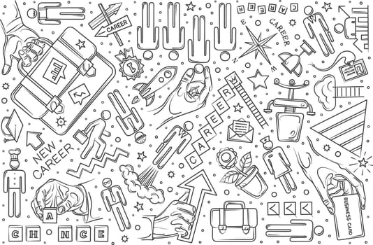 Hand drawn career set doodle vector illustration background