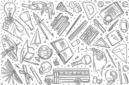 Hand drawn education set doodle vector illustration background