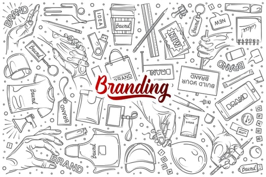 Hand drawn branding set doodle vector illustration background