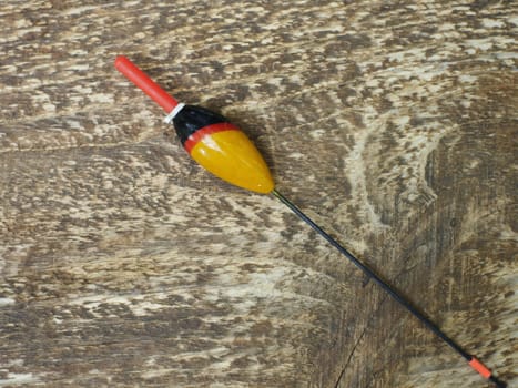 old fishing bobbers with red antenna close-up