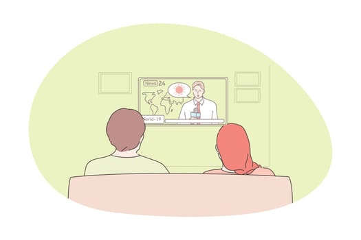 Watching television, programs, news, weather forecast concept