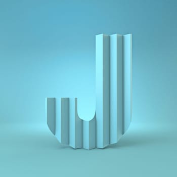Cold blue font Letter J 3D render illustration on blue background