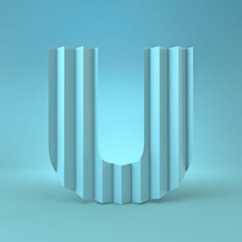 Cold blue font Letter U 3D render illustration on blue background