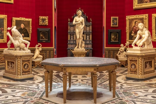 Florence, Italy - Circa August 2021: the Tribuna room was the first nucleus of the Uffizi Gallery.