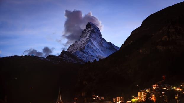 Nighttime view of Matterhorn from Zermatt, Switzerland