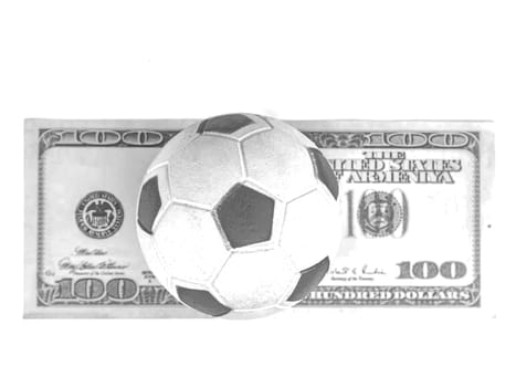 Soccer ball and money on a white background. Soccer referee cards. Sport. Tote. Bribe. Rates. Bribe. Corruption. Championship. World. Europe. Football.